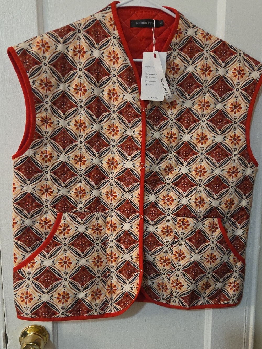 Merokeety Quilted Sleeveless Vest Vintage Style Housecoat Apron NWT
